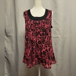 Rafaella Womens Medium Blouse Sleeveless Pink And Black Pintuck Baroque Print